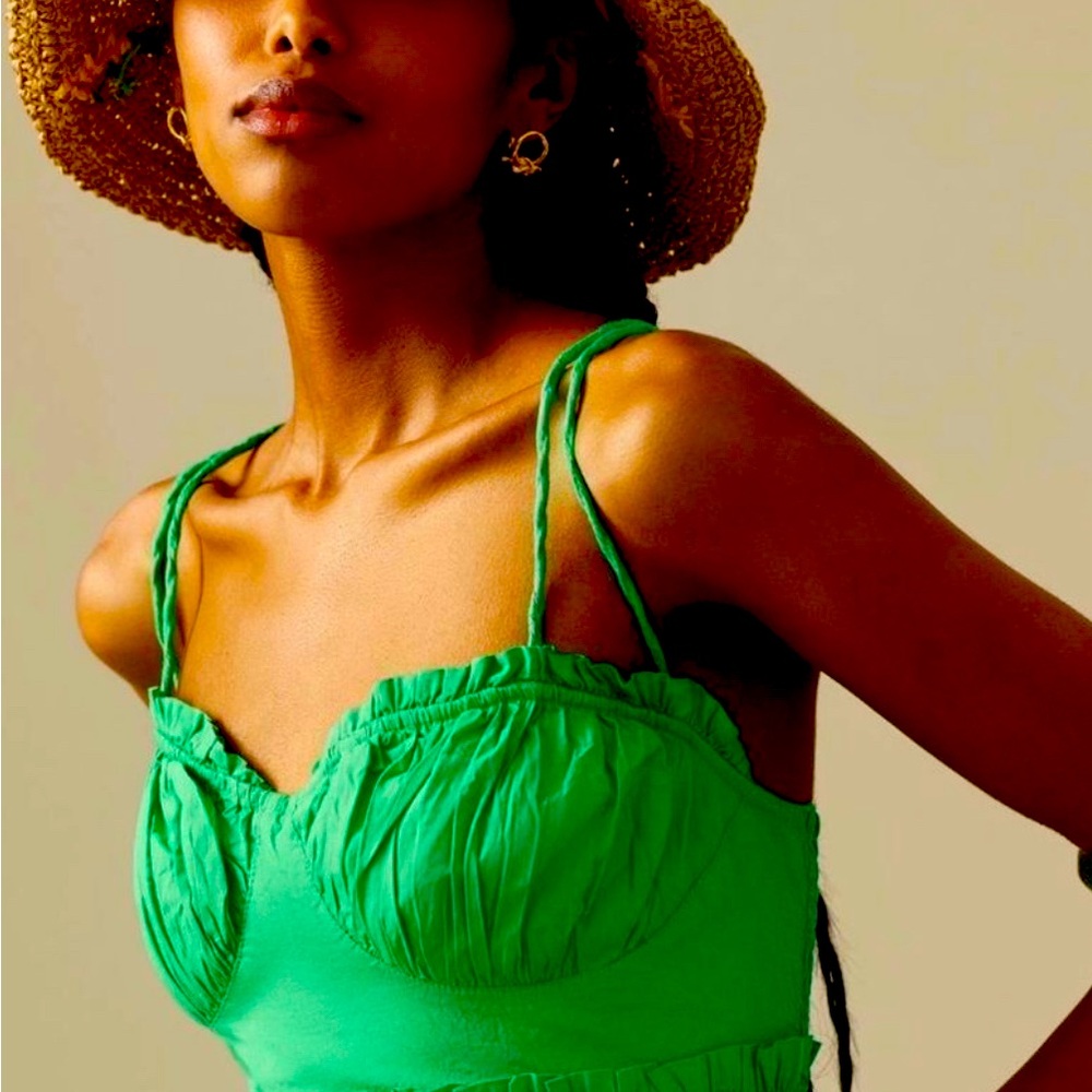 By Anthropologie Kelly Green Corset Strappy Cross-Back Midi Dress Large